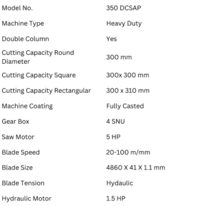 Treeveni Techno Craft 350 DCSAP heavy duty double column bandsaw machine specifications